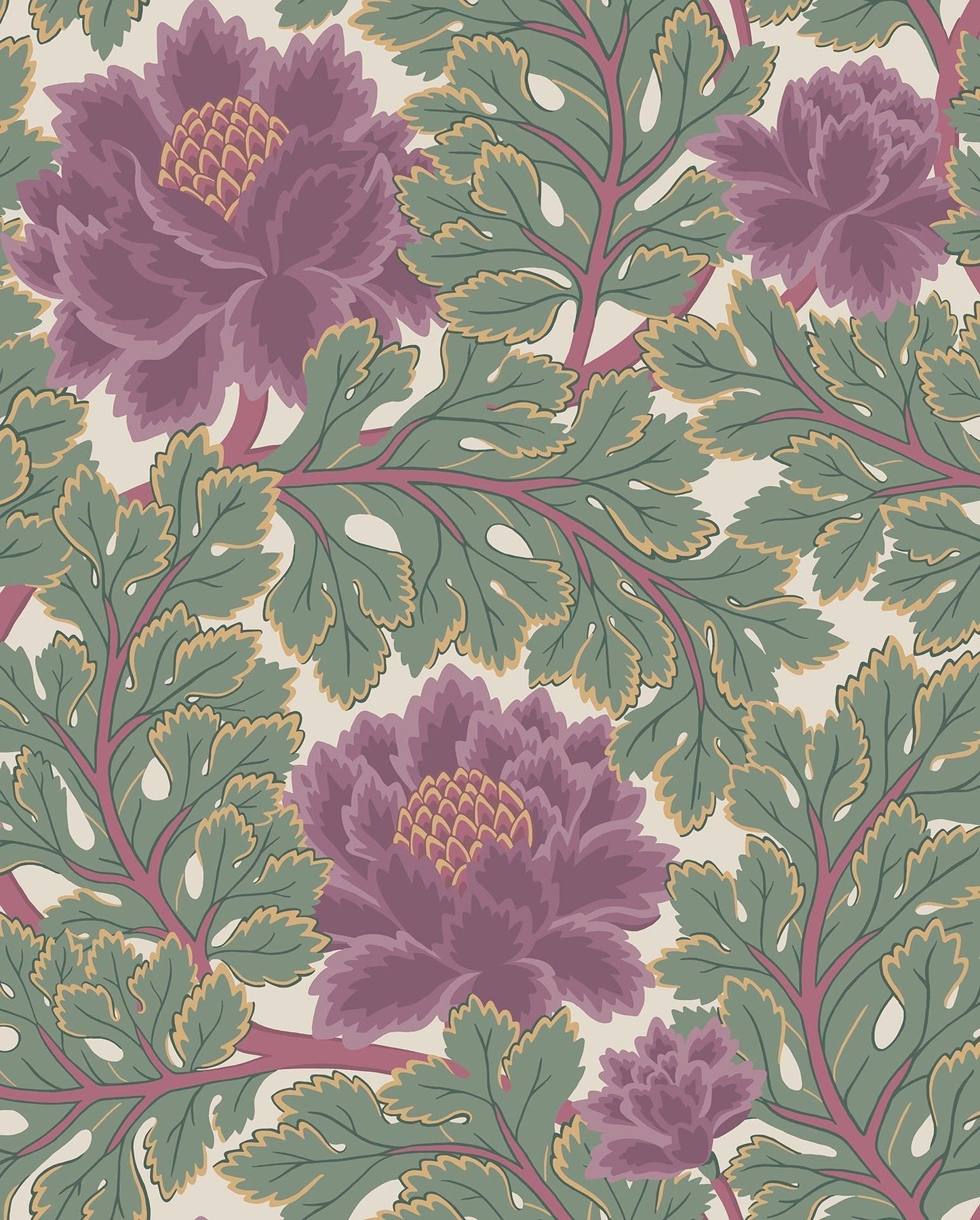 Cole & Son Aurora wallpaper - Mulberry & Sage on Parchment