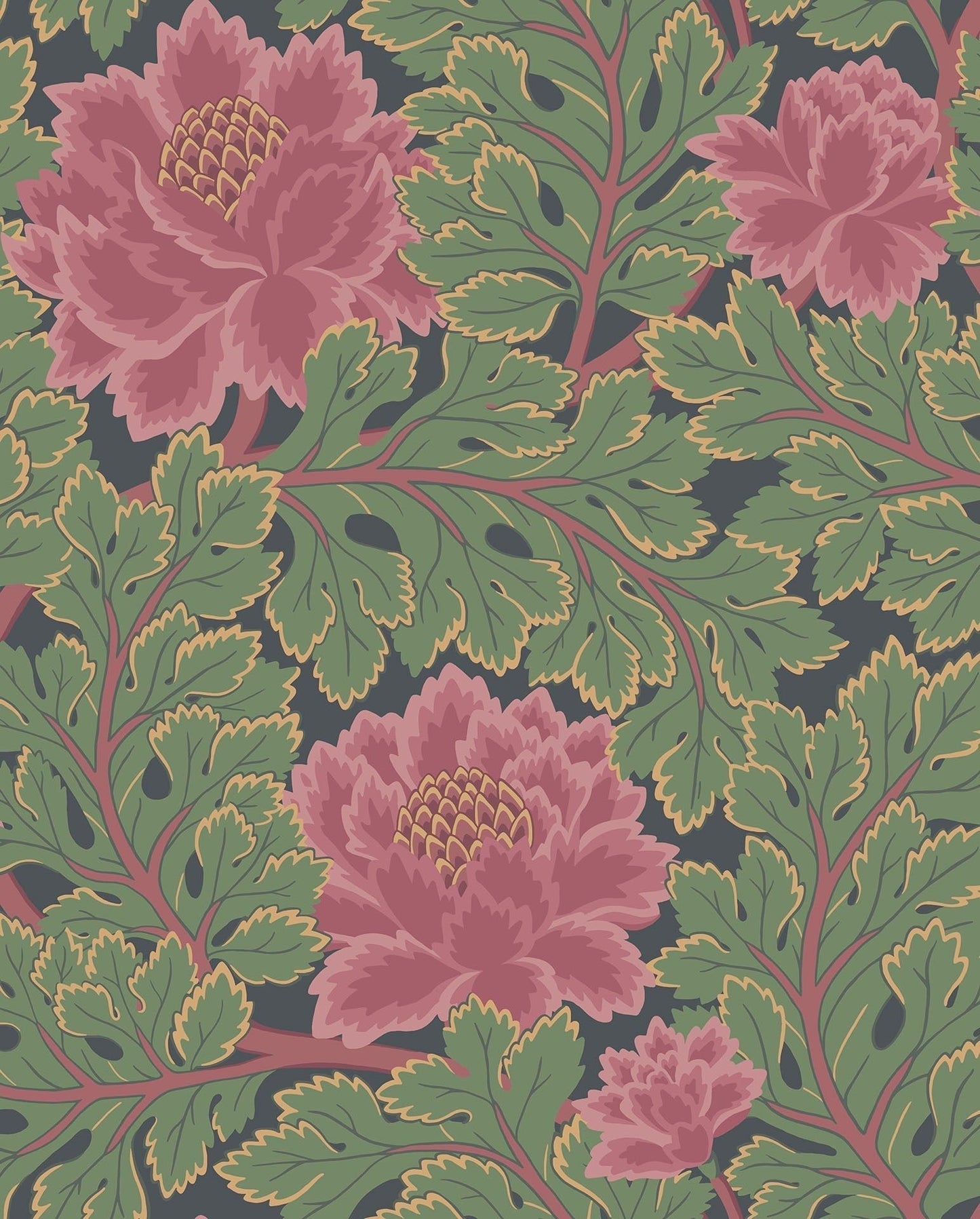 Cole & Son Aurora - Rose & Forest on Charcoal