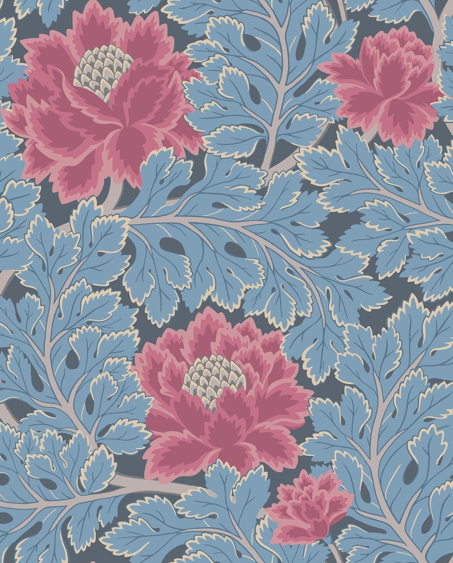 Cole & Son Aurora - Cerise & Cerulean Blue on Midnight