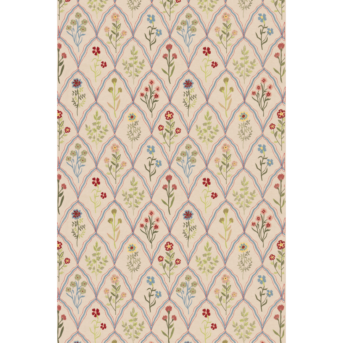 GP & J Baker | Meadow Trellis fabric - Denim/Red