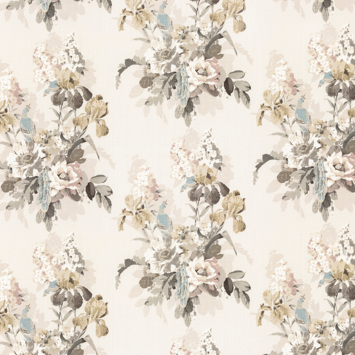 GP & J Baker | Bird & Iris fabric - Ivory/Mole