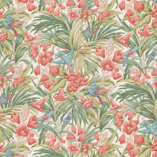 GP & J Baker | Trumpet Flowers Cotton fabric - Red/Green
