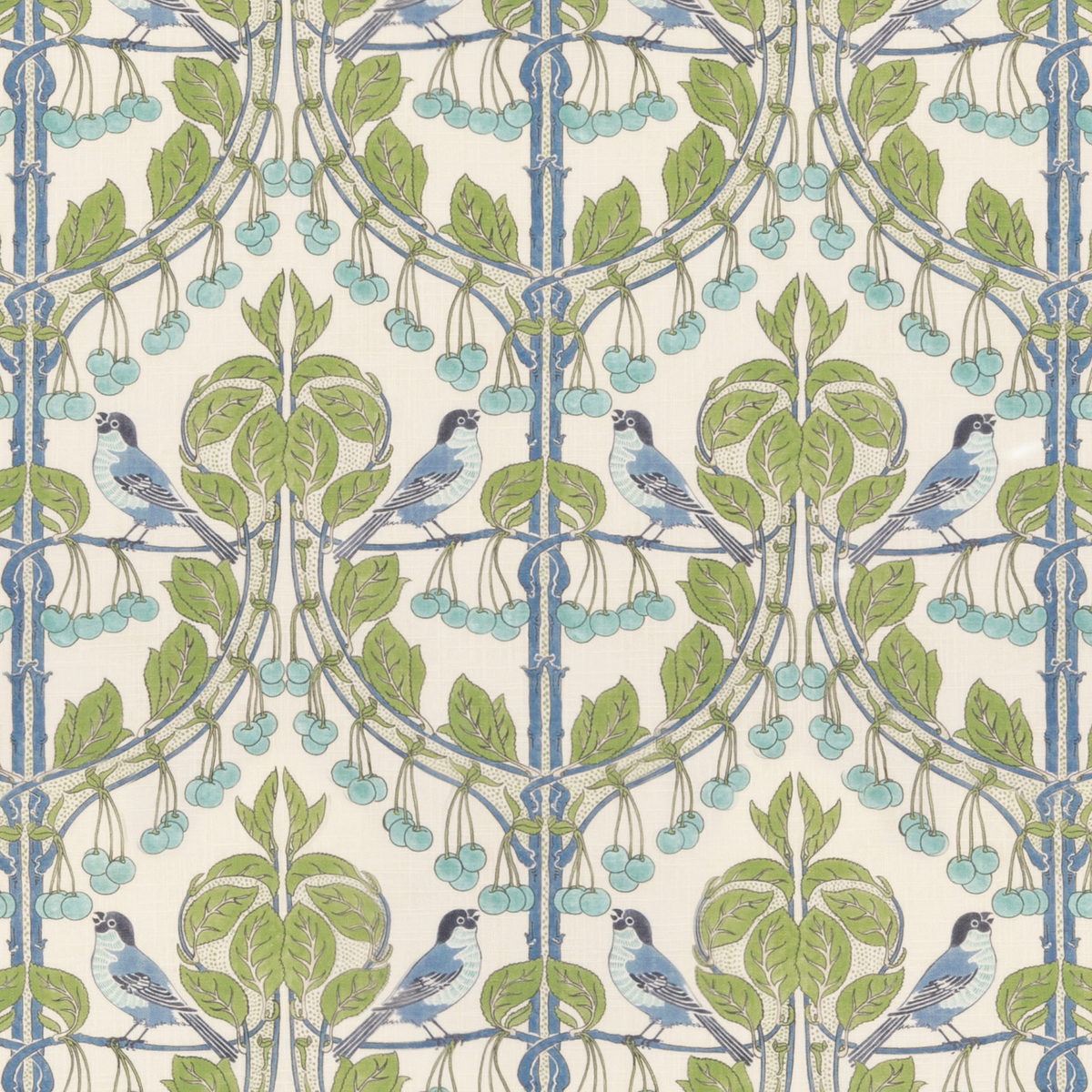 GP & J Baker | Birds & Cherries fabric - Green/Blue