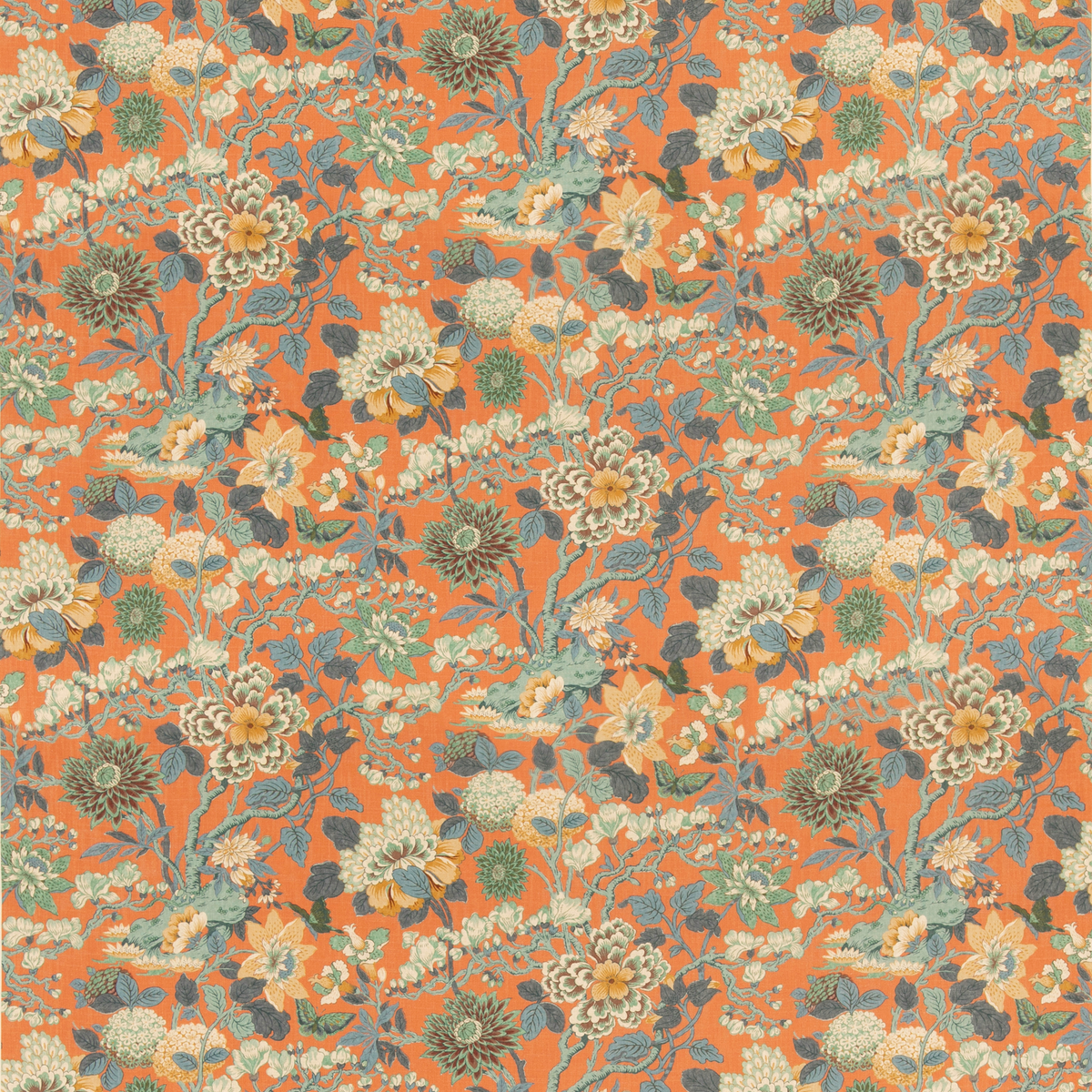 GP & J Baker | Little Magnolia fabric - Teal/Orange