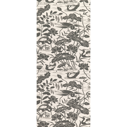 GP & J Baker | Heron & Lotus Flower wallcovering - Black/White