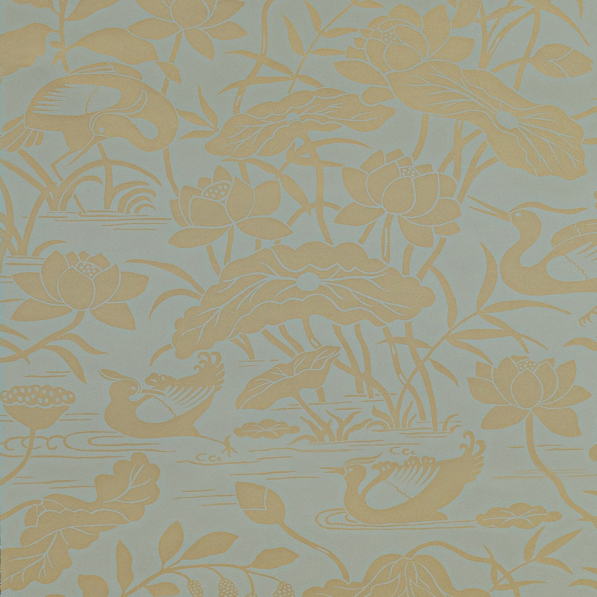 GP & J Baker | Heron & Lotus Flower wallcovering - Eucalyptus
