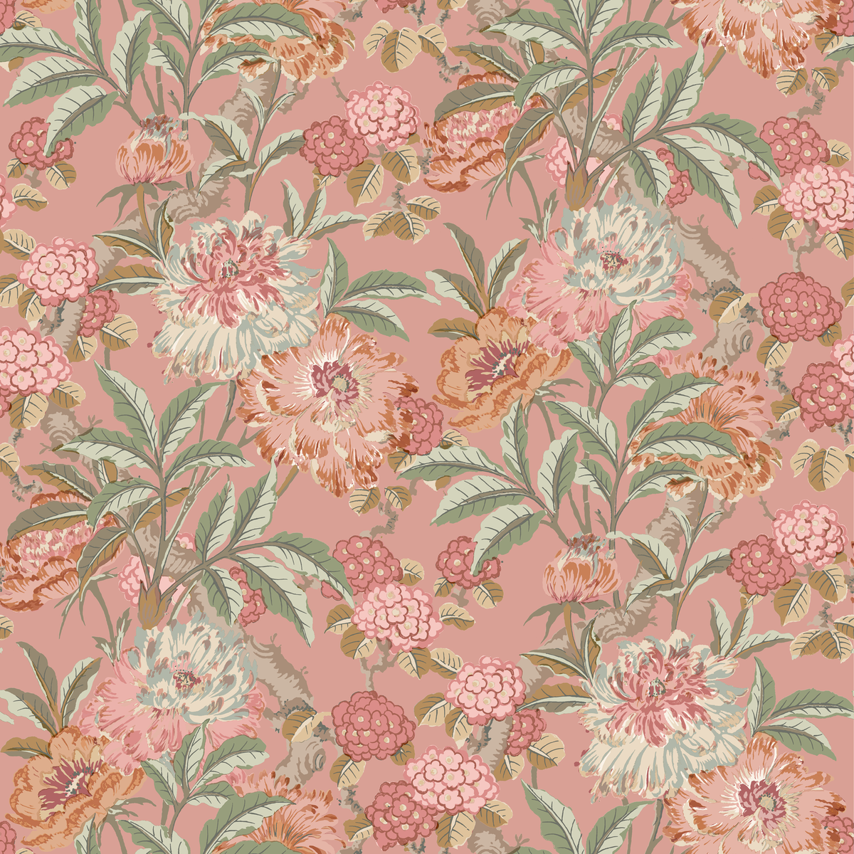 GP & J Baker | Summer Peony wallcovering - Red