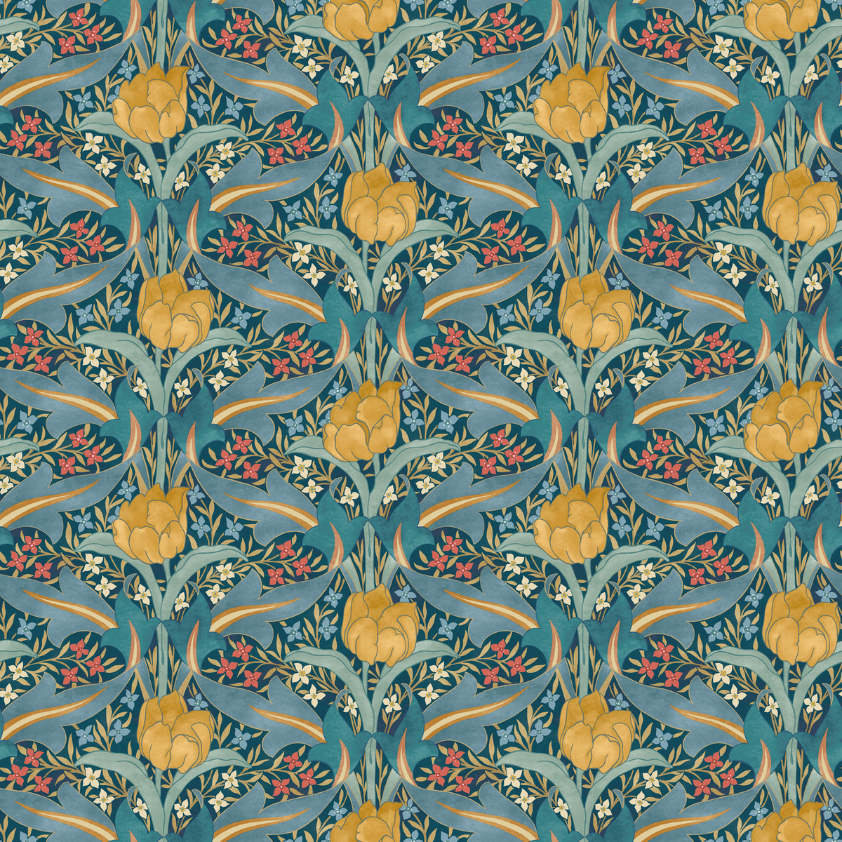GP & J Baker | Tulip & Jasmine wallcovering - Teal