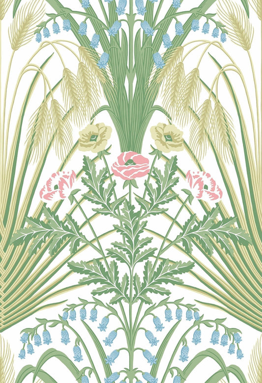 Cole & Son Bluebell wallpaper - Leaf Green & Cerulean Sky on Chalk
