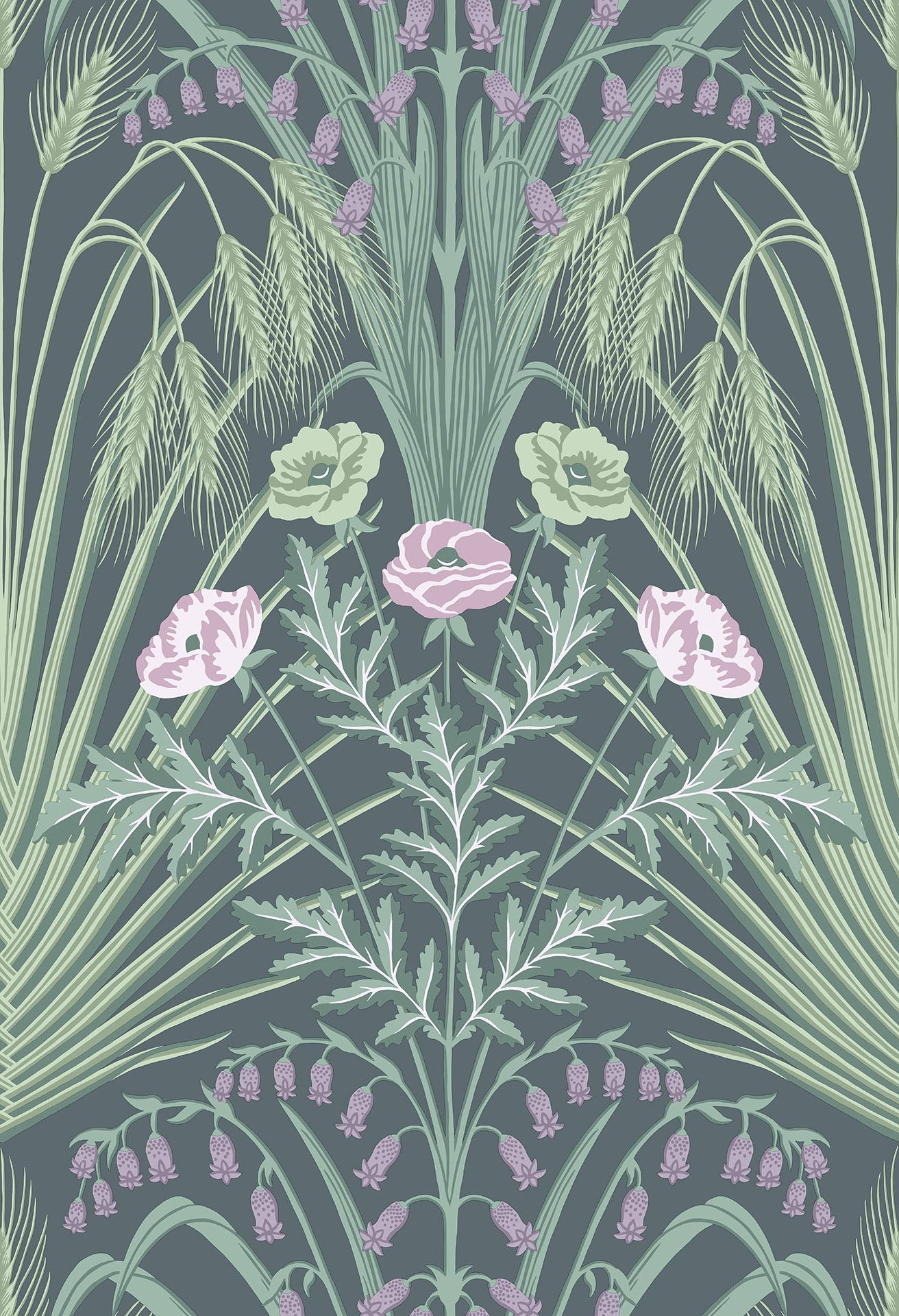 Cole & Son Bluebell - Sage, Mint & Lilac on Dark Viridian