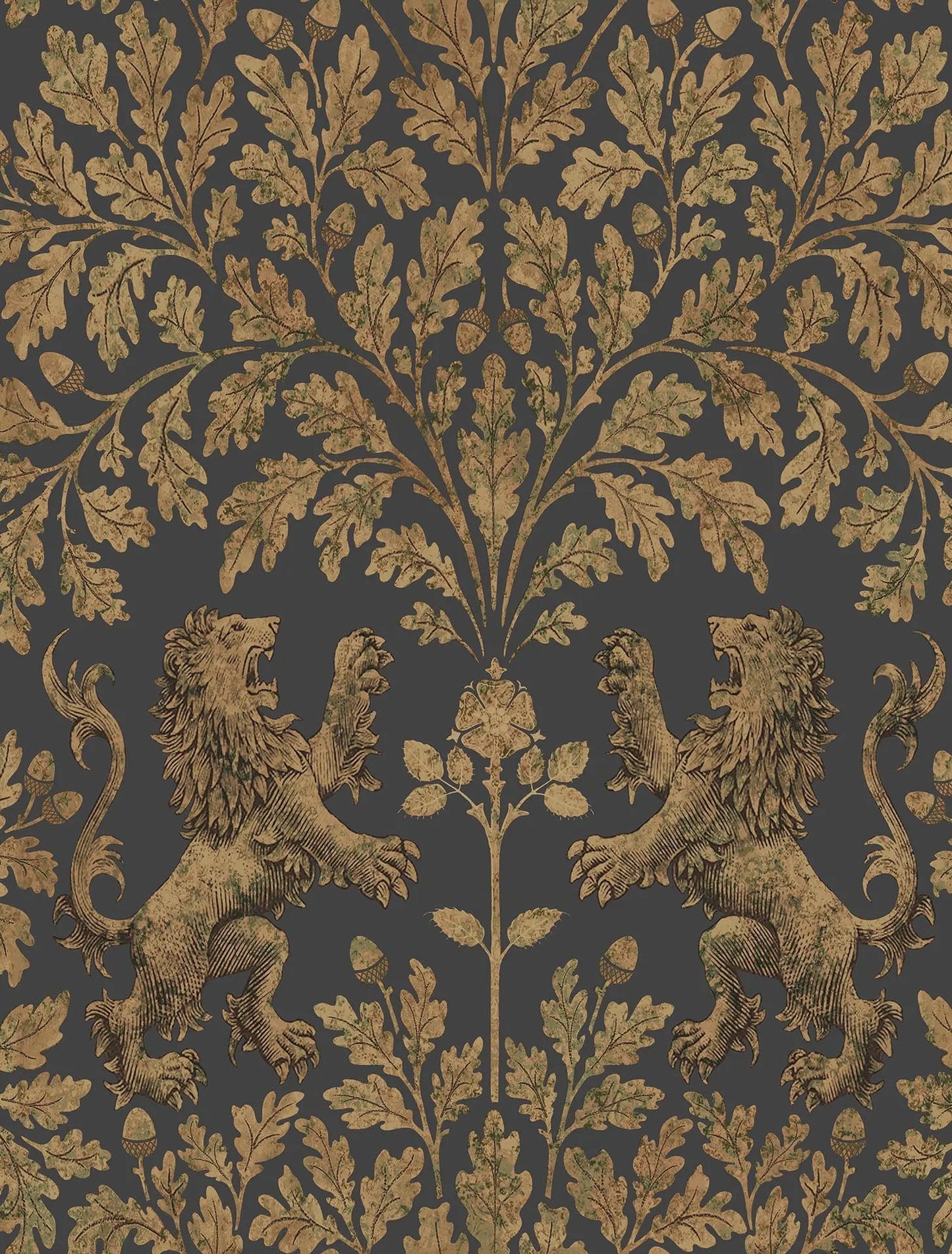 Cole & Son Boscobel Oak wallpaper - Metallic Antique Gold on Black