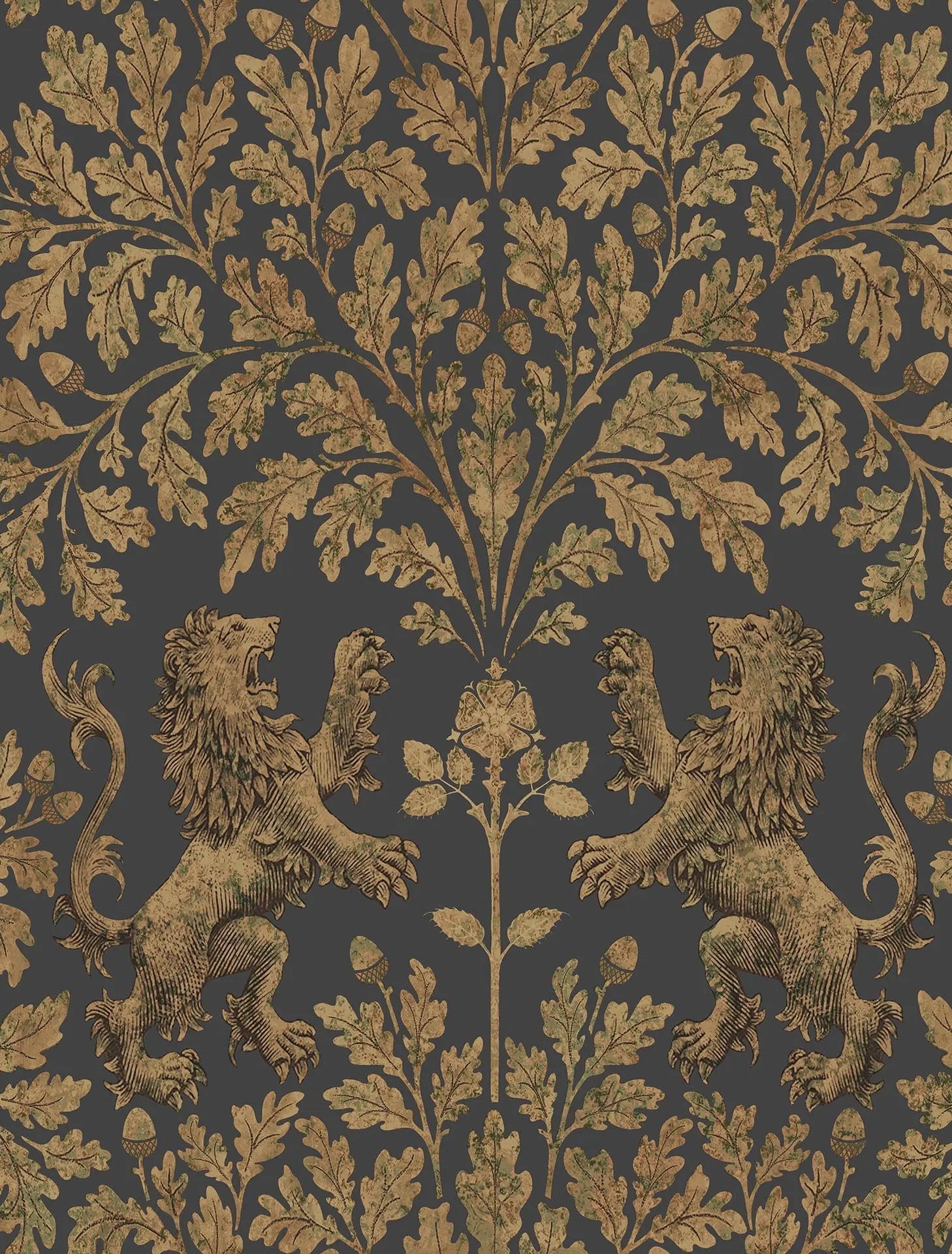 Cole & Son Boscobel Oak wallpaper - Metallic Antique Gold on Black