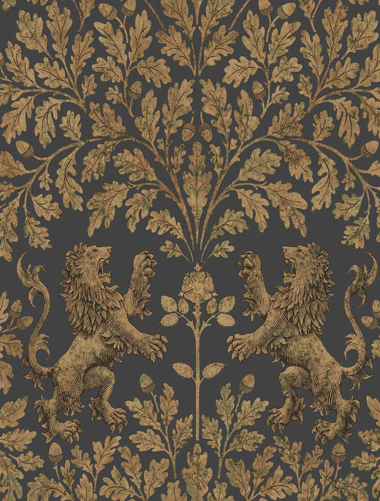 Cole & Son Boscobel Oak wallpaper - Metallic Antique Gold on Black