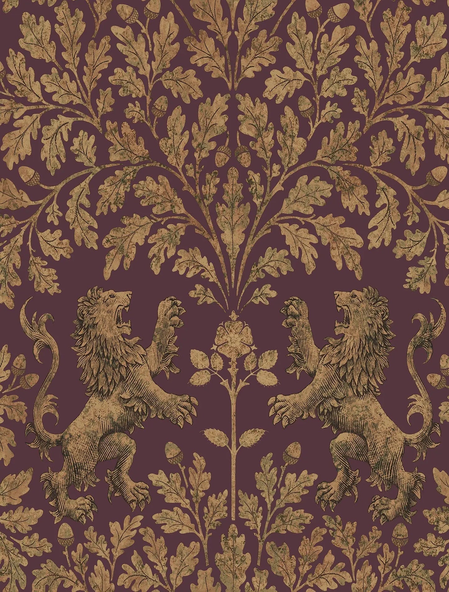 Cole & Son Boscobel Oak - Metallic Autumnal Gold on Claret