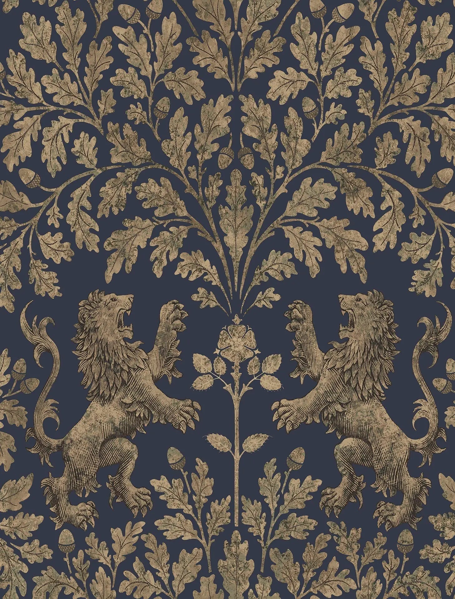 Cole & Son Boscobel Oak - Metallic Gilver on Ink