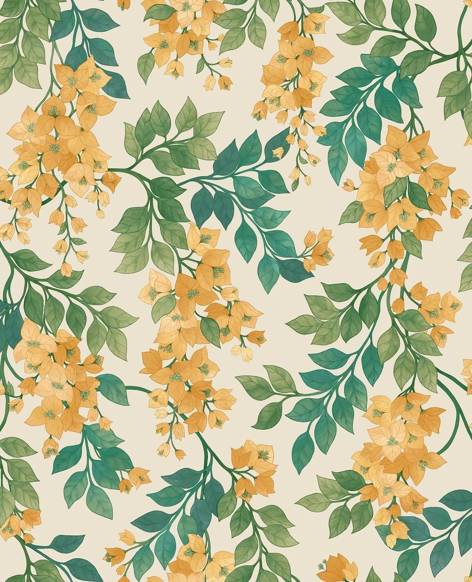 Cole & Son Bougainvillea - Marigold, Leaf Green & Emerald on Parchment