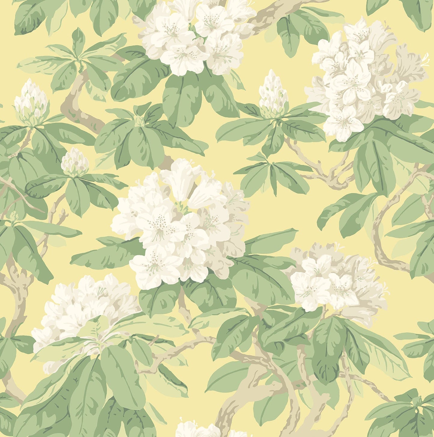 Cole & Son Bourlie - White, Leaf Green on Lemon