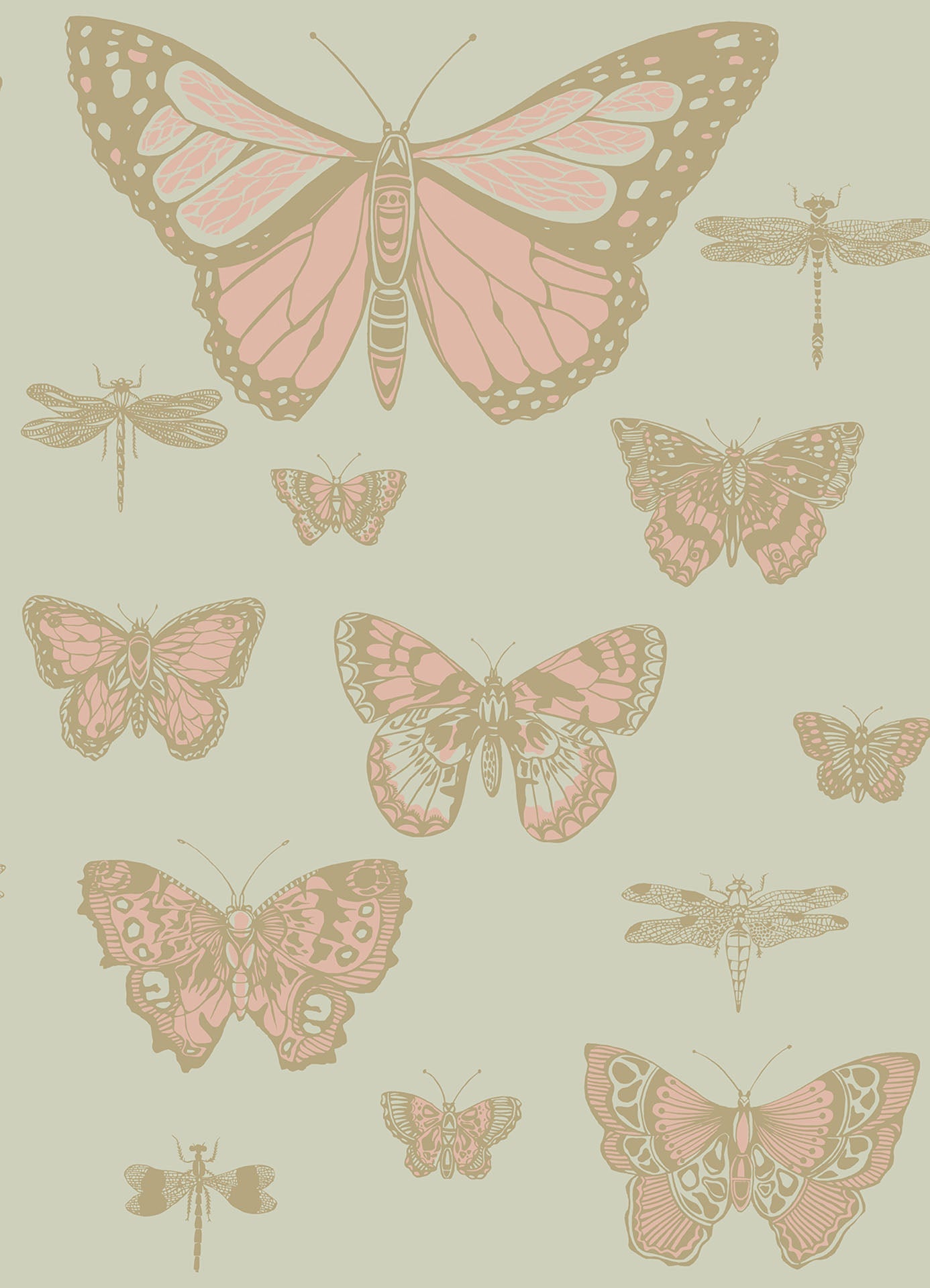 Cole & Son Butterflies & Dragonflies - Alabaster & Metallic Gold on Eau Du Nil