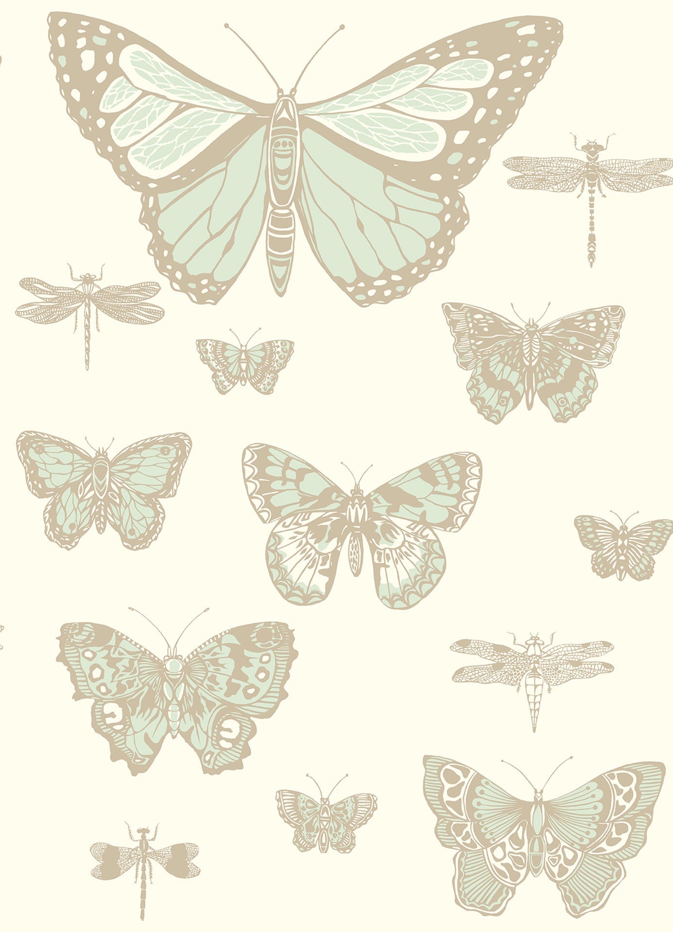 Cole & Son Butterflies & Dragonflies - Duck Egg & Metallic Gilver on Pale Cream