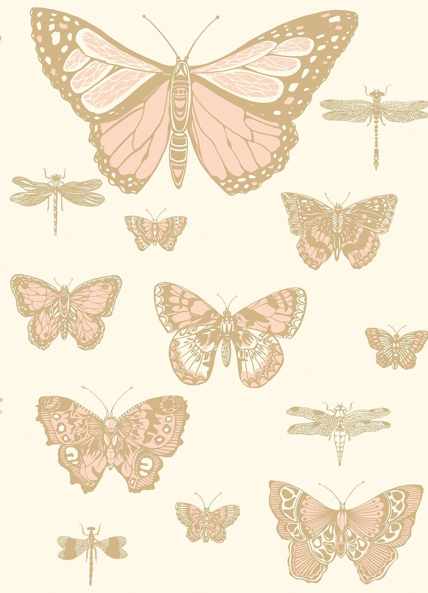 Cole & Son Butterflies & Dragonflies - Alabaster & Metallic Gold on Pale Cream