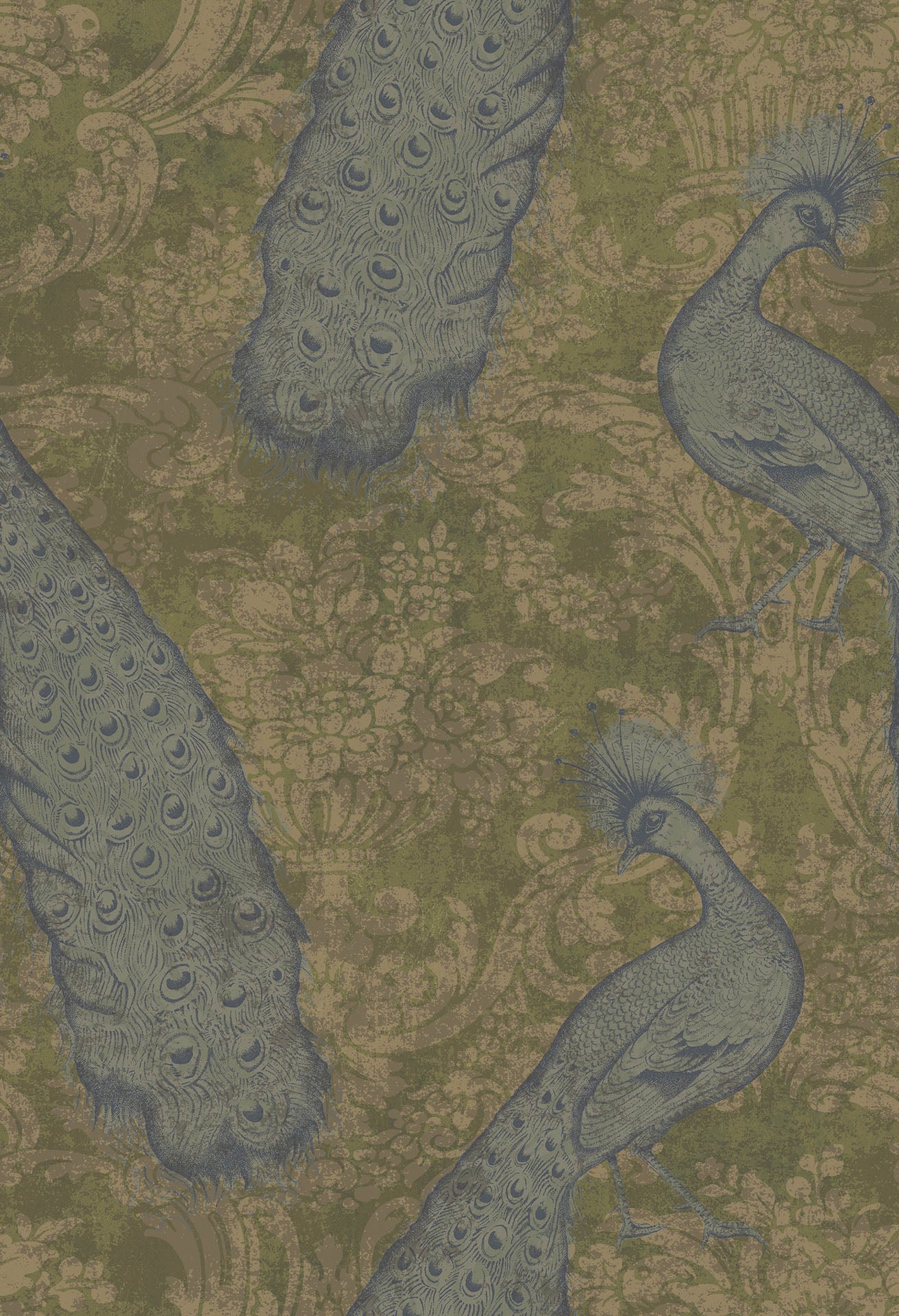 Cole & Son Byron - Metallic Teal & Metallic Gilver on Olive