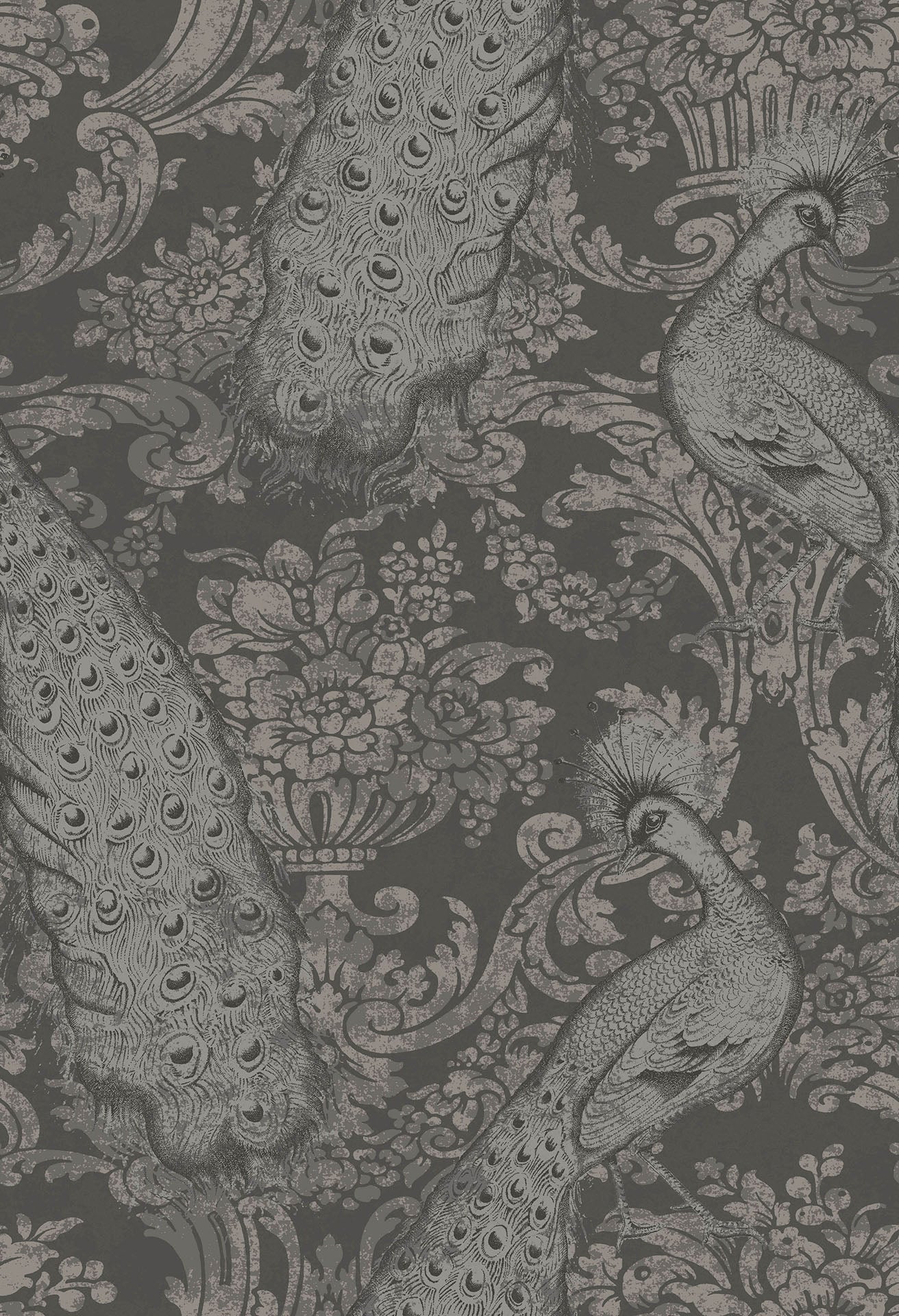 Cole & Son Byron - Metallic Silver on Charcoal Foil