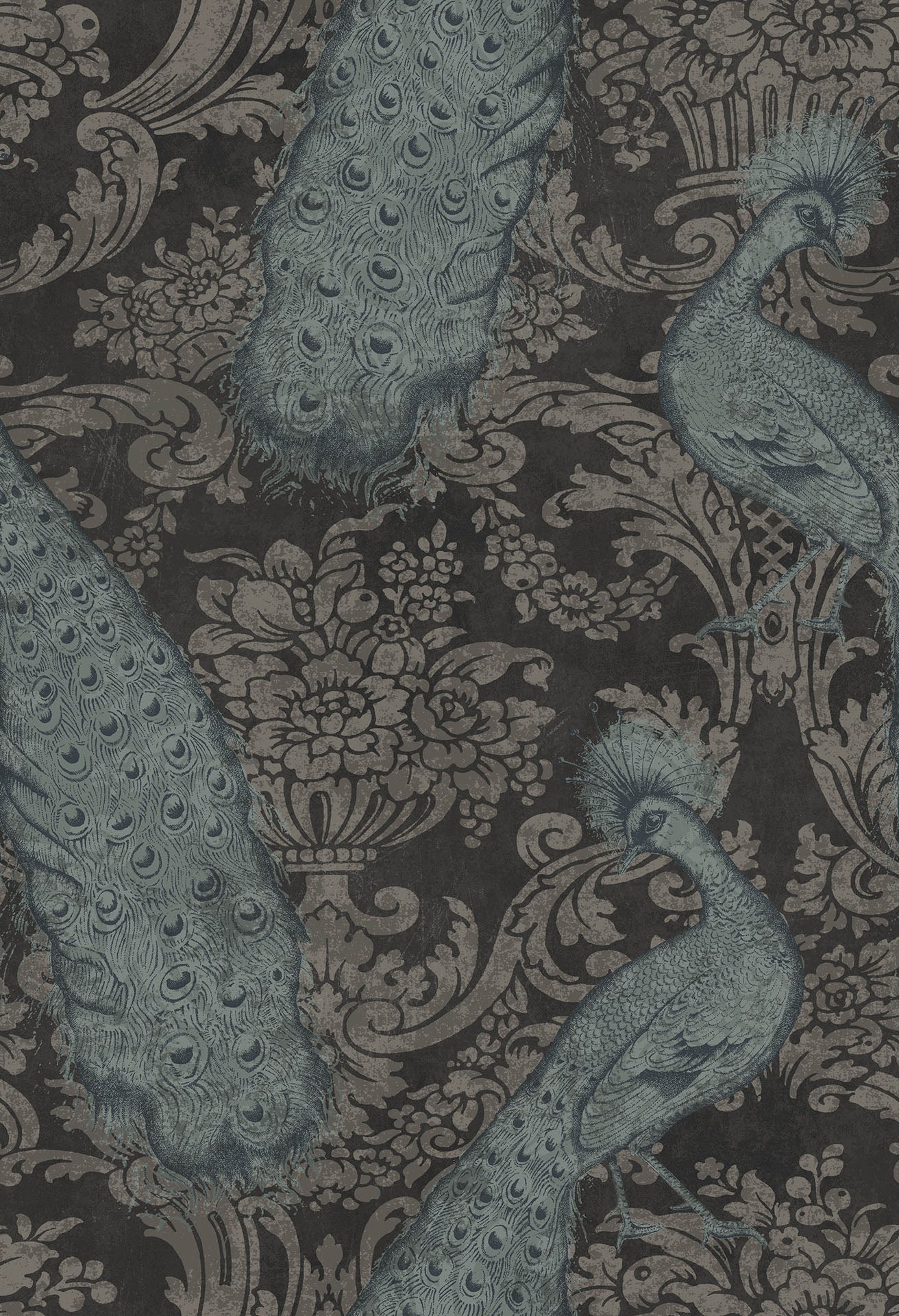 Cole & Son Byron - Metallic Petrol & Metallic Silver on Charcoal