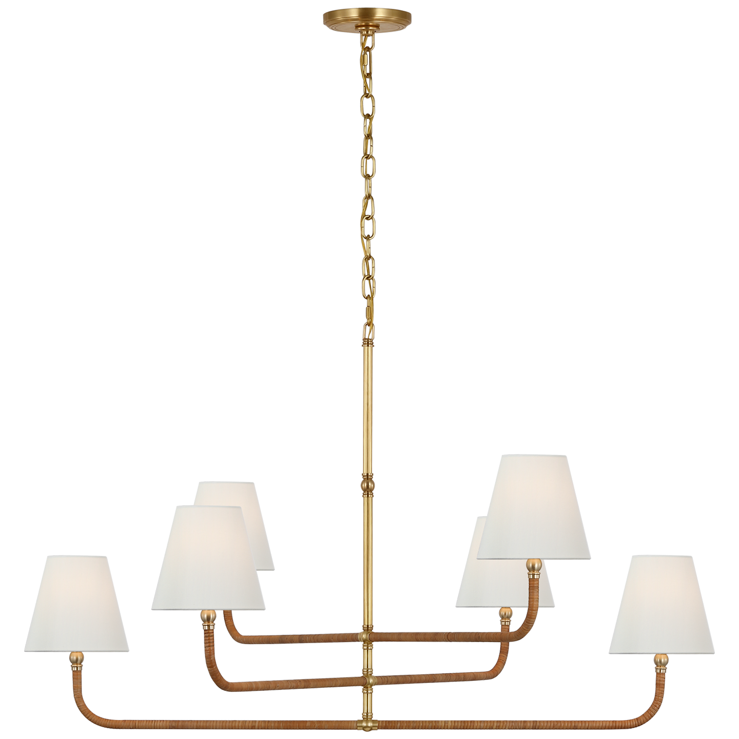 Basden Extra Large Three Tier Chandelier - Antique-Burnished Brass and Natural Rattan
