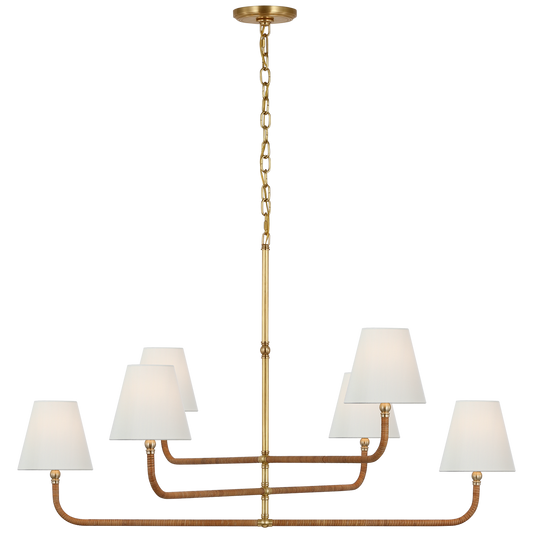 Basden Extra Large Three Tier Chandelier - Antique-Burnished Brass and Natural Rattan