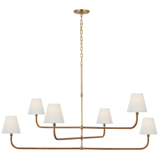 Basden Grande Three Tier Chandelier - Antique-Burnished Brass and Natural Rattan