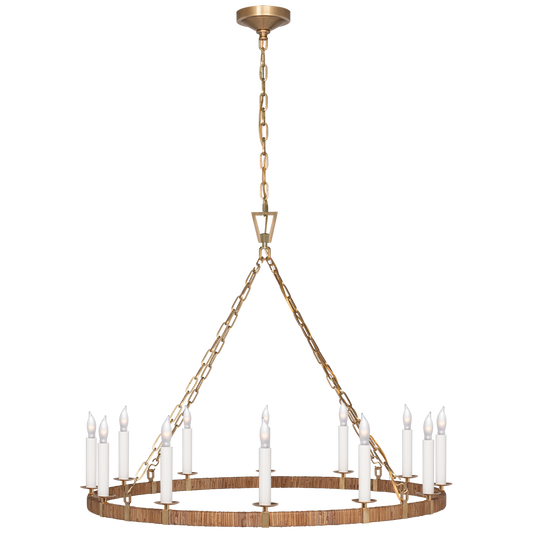 Darlana Large Wrapped Ring Chandelier - Antique-Burnished Brass and Natural Rattan