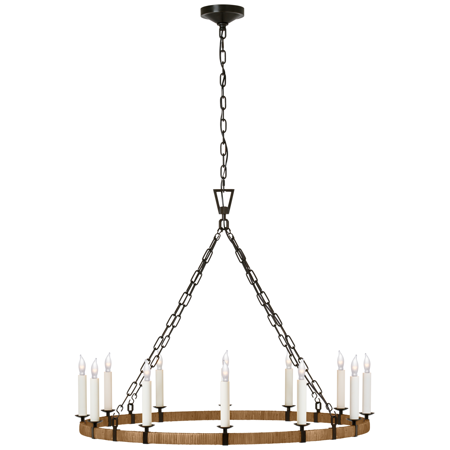 Darlana Large Wrapped Ring Chandelier - Aged Iron and Natural Rattan