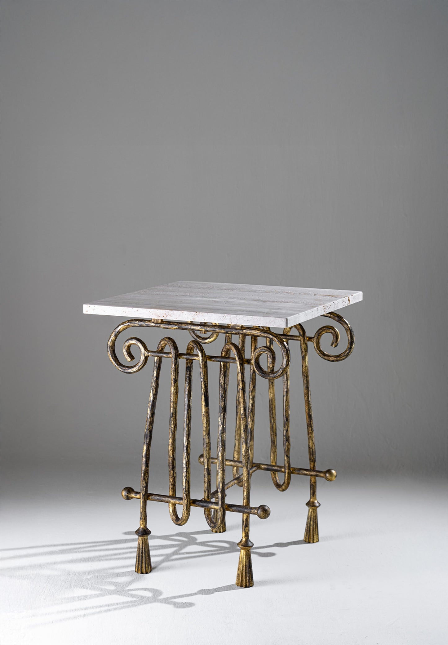 Pilaro Side Table - Distressed Gold with Marone Marble