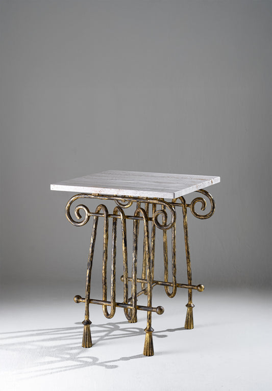 Pilaro Side Table - Distressed Gold with Marone Marble