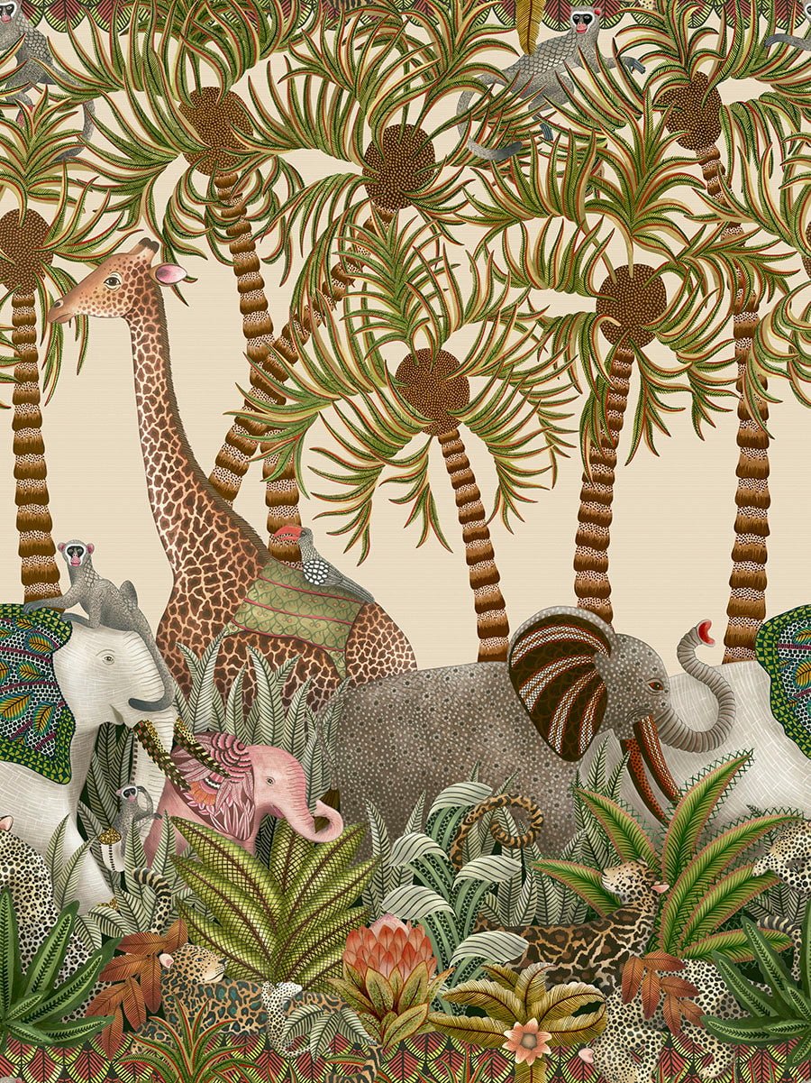 Cole & Son Letaba March wallpaper - Spring Green & Ginger on Cream