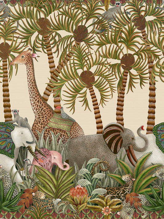 Cole & Son Letaba March wallpaper - Spring Green & Ginger on Cream