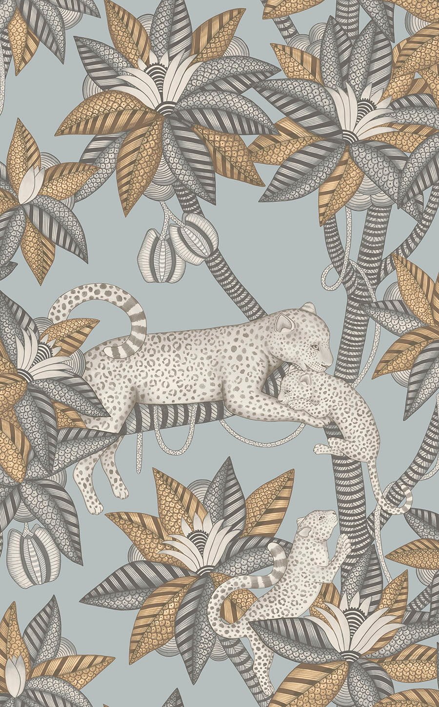 Cole & Son Satara wallpaper - Slate & White Mica on Print Room Blue