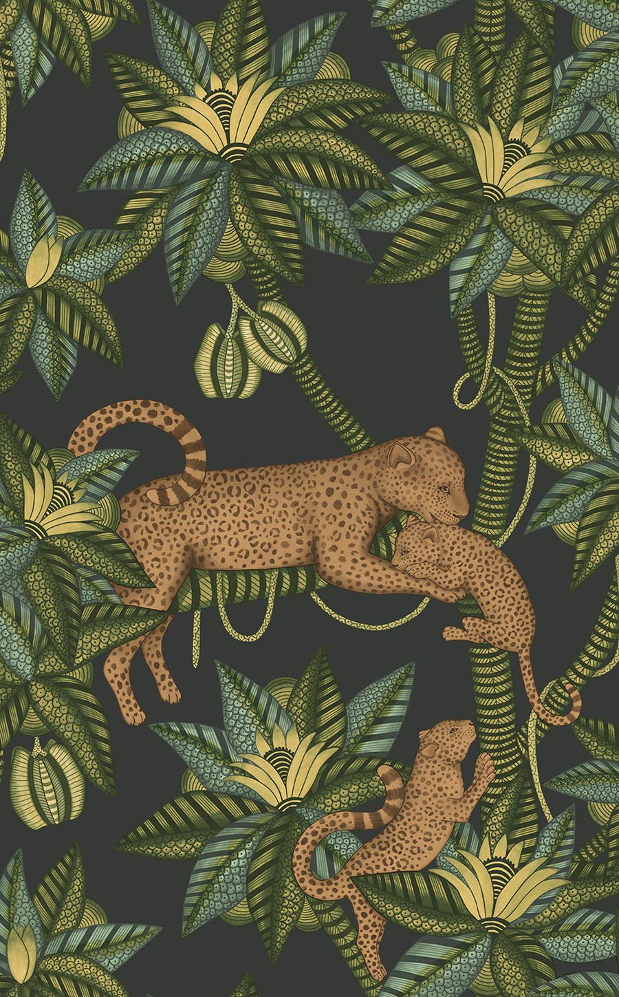Cole & Son Satara - Spring Green & Metallic Bronze on Charcoal