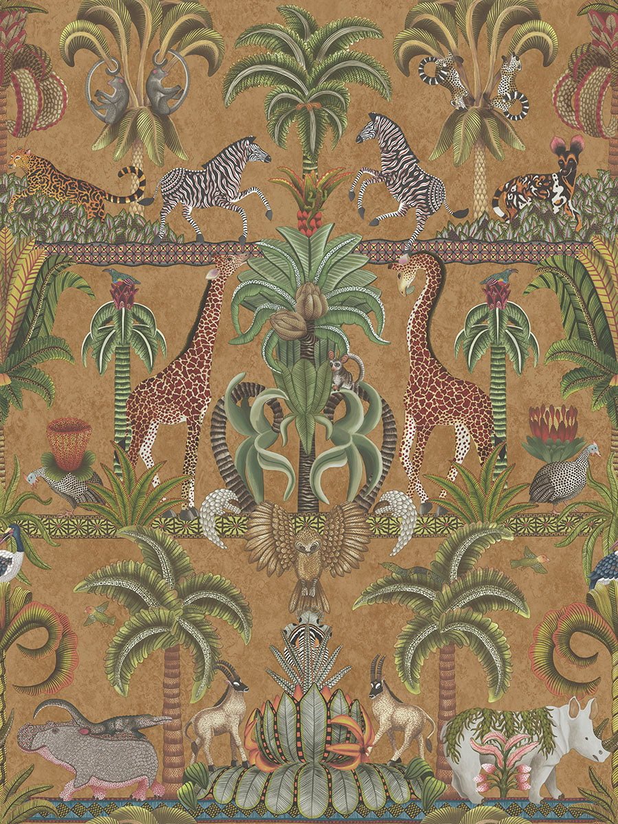 Cole & Son Afrika Kingdom wallpaper - Olive Green & Spring Green on Metallic Bronze