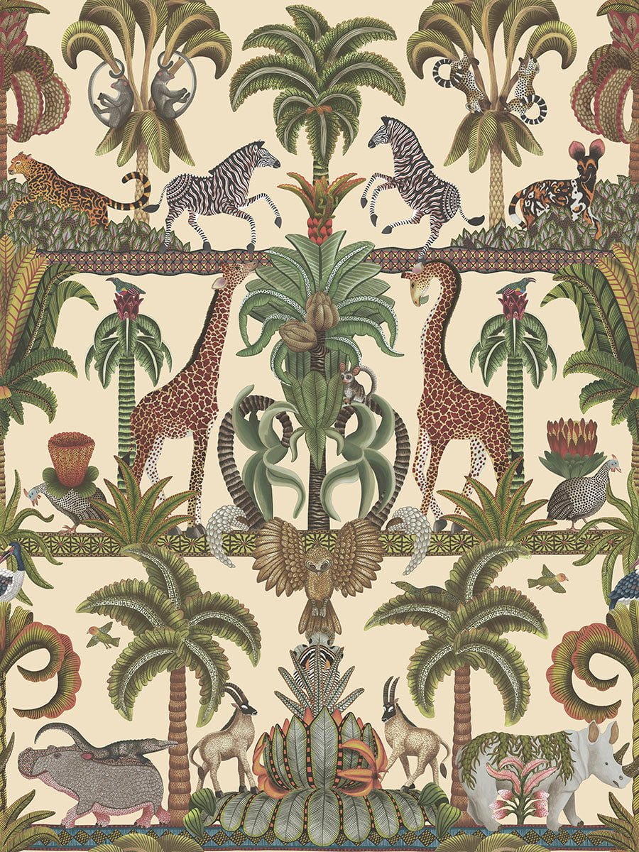 Cole & Son Afrika Kingdom - Olive Green & Spring Green on Cream