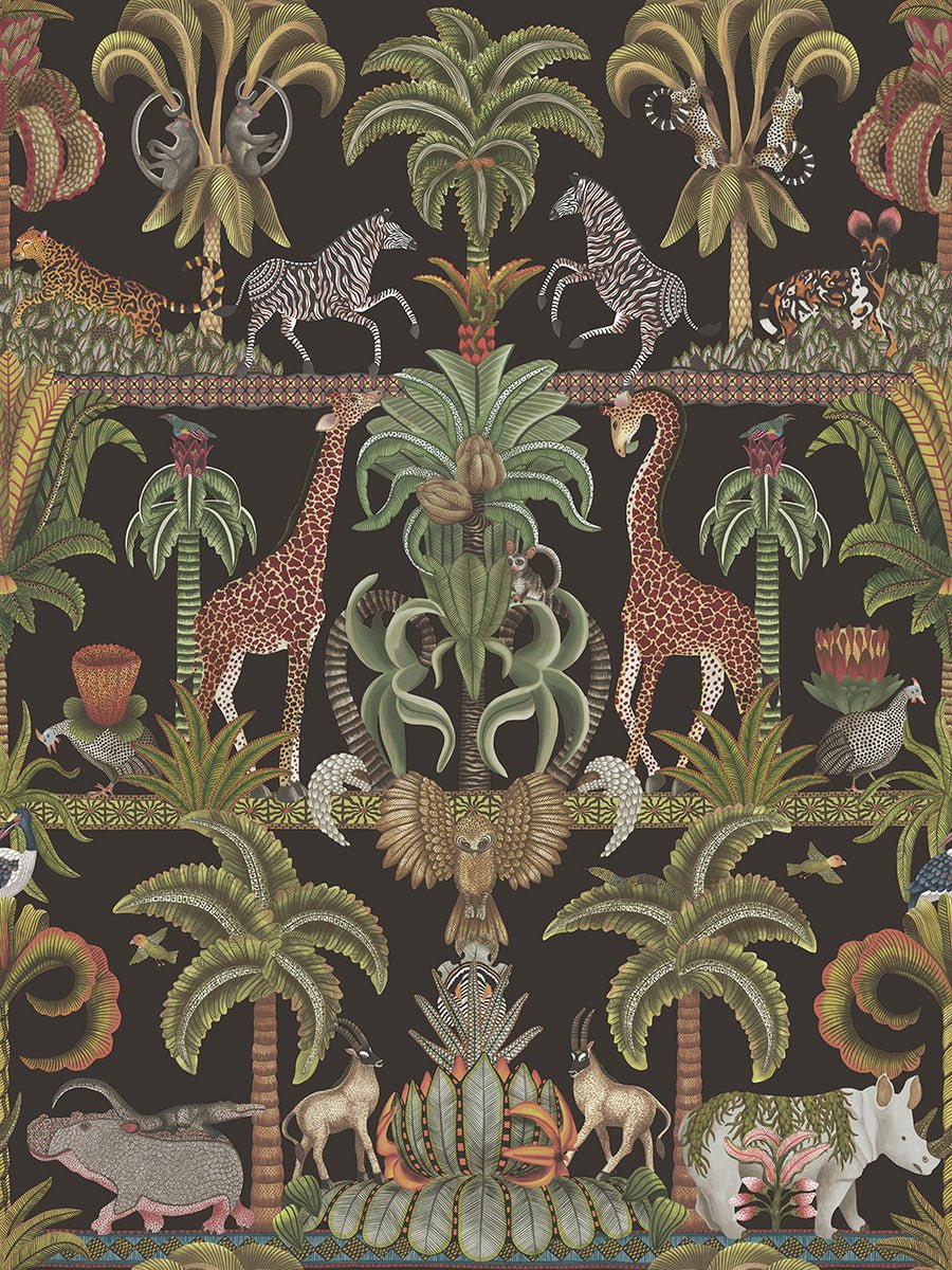 Cole & Son Afrika Kingdom - Olive Green & Spring Green on Black
