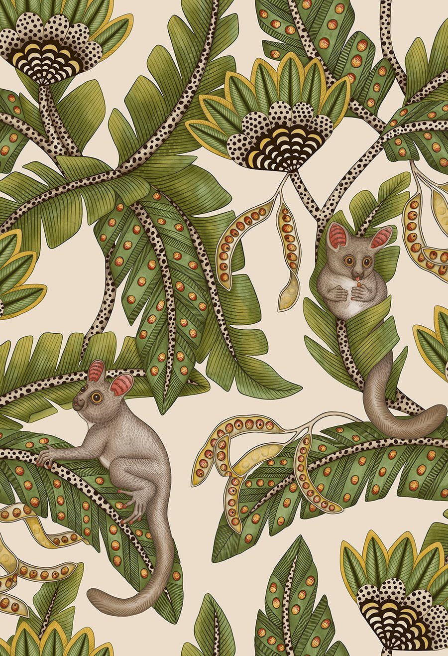 Cole & Son Bush Baby - Spring Green & Marigold on Stone