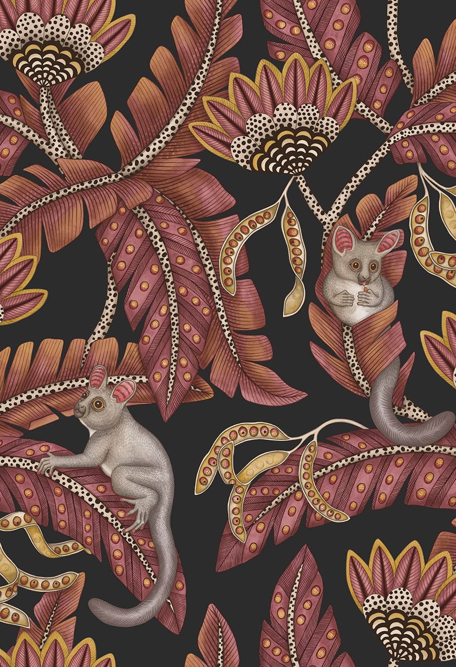 Cole & Son Bush Baby - Crimson & Marigold on Charcoal