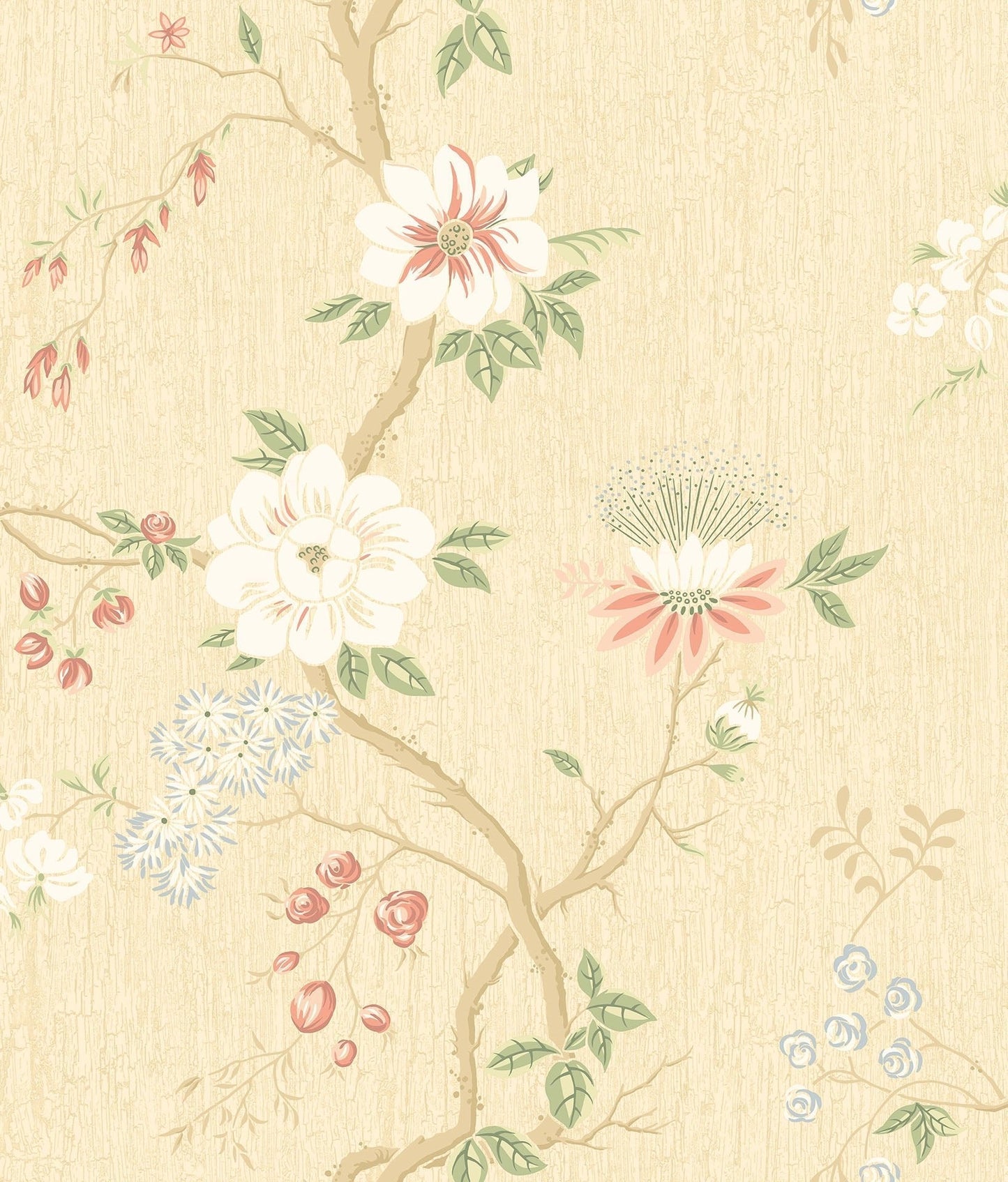 Cole & Son Camellia wallpaper - Coral & Olive on Buttercup