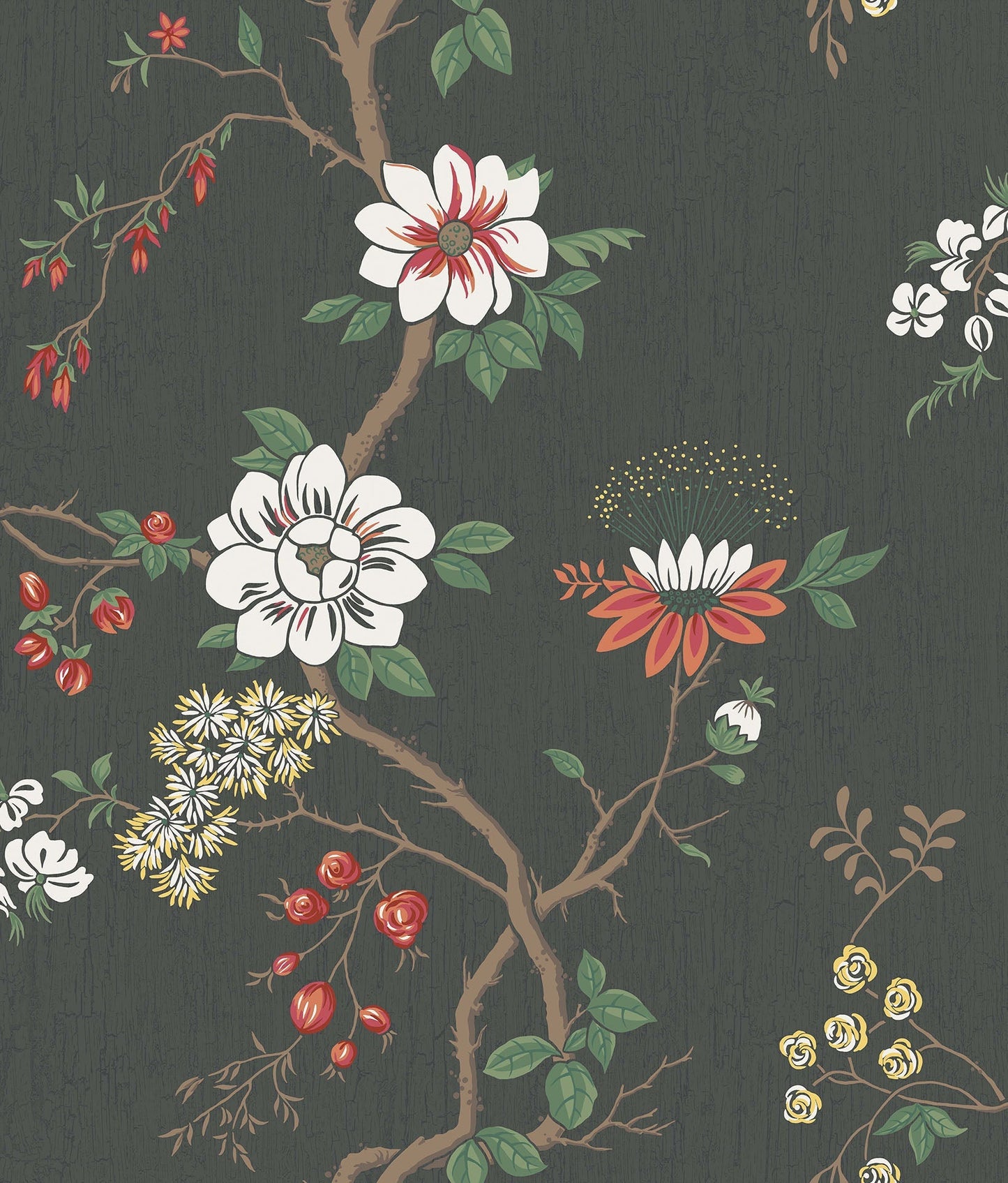 Cole & Son Camellia - Chalk & Red on Soot