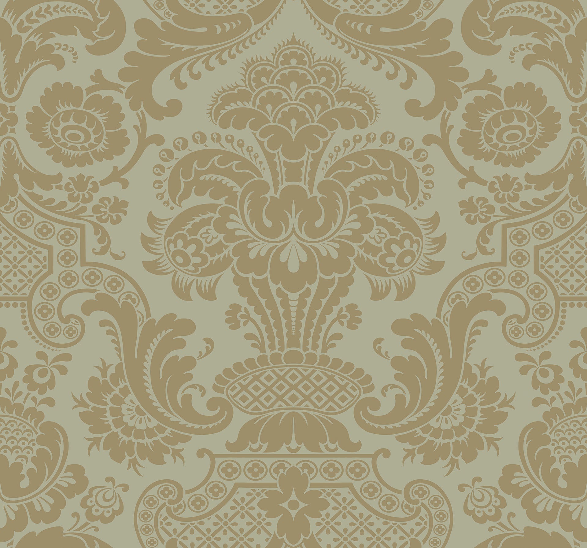 Cole & Son Carmen wallpaper - Metallic Antique Metallic Gold on Soft Olive