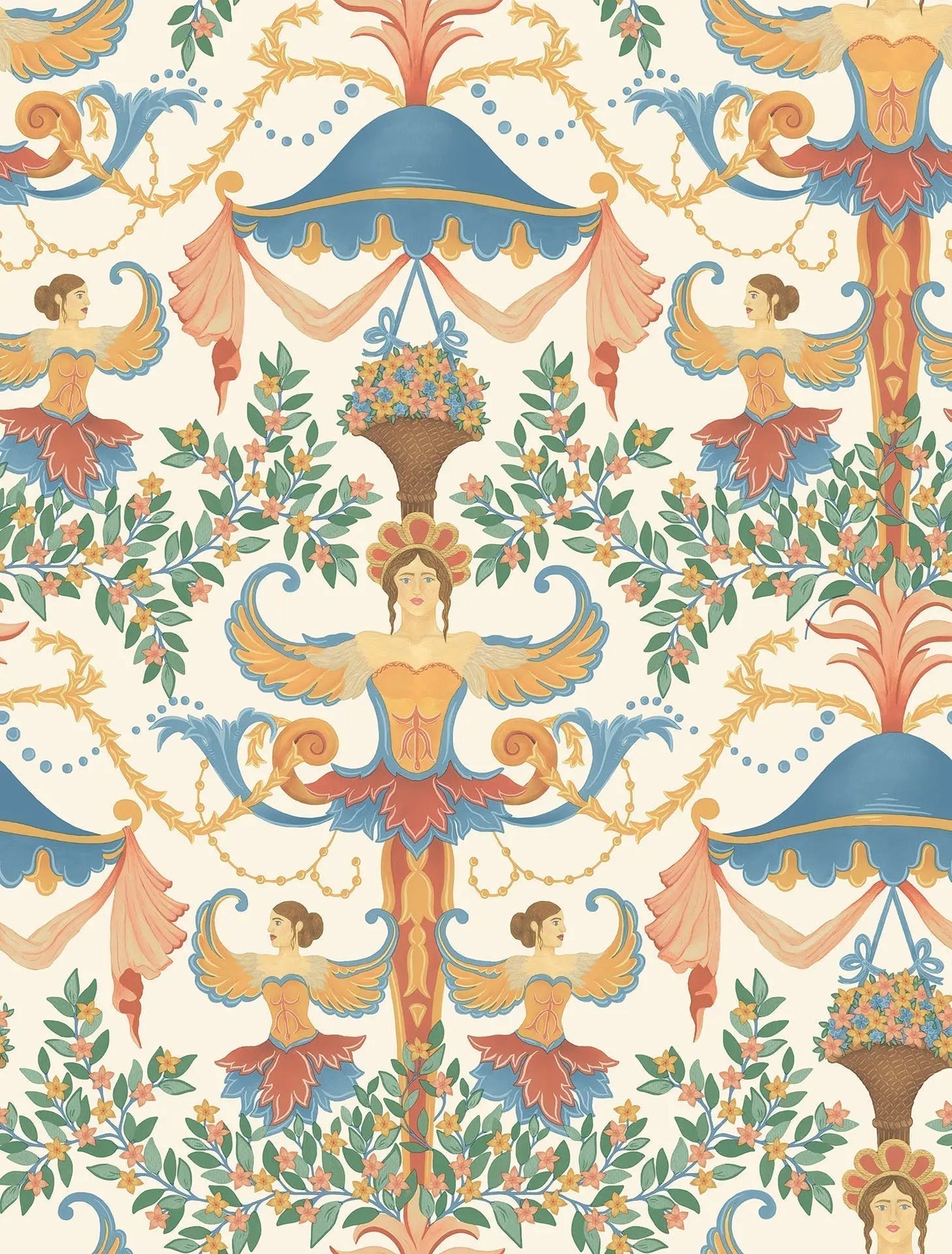 Cole & Son Chamber Angels - Cerulean Sky, Rouge & Marigold on Parchment