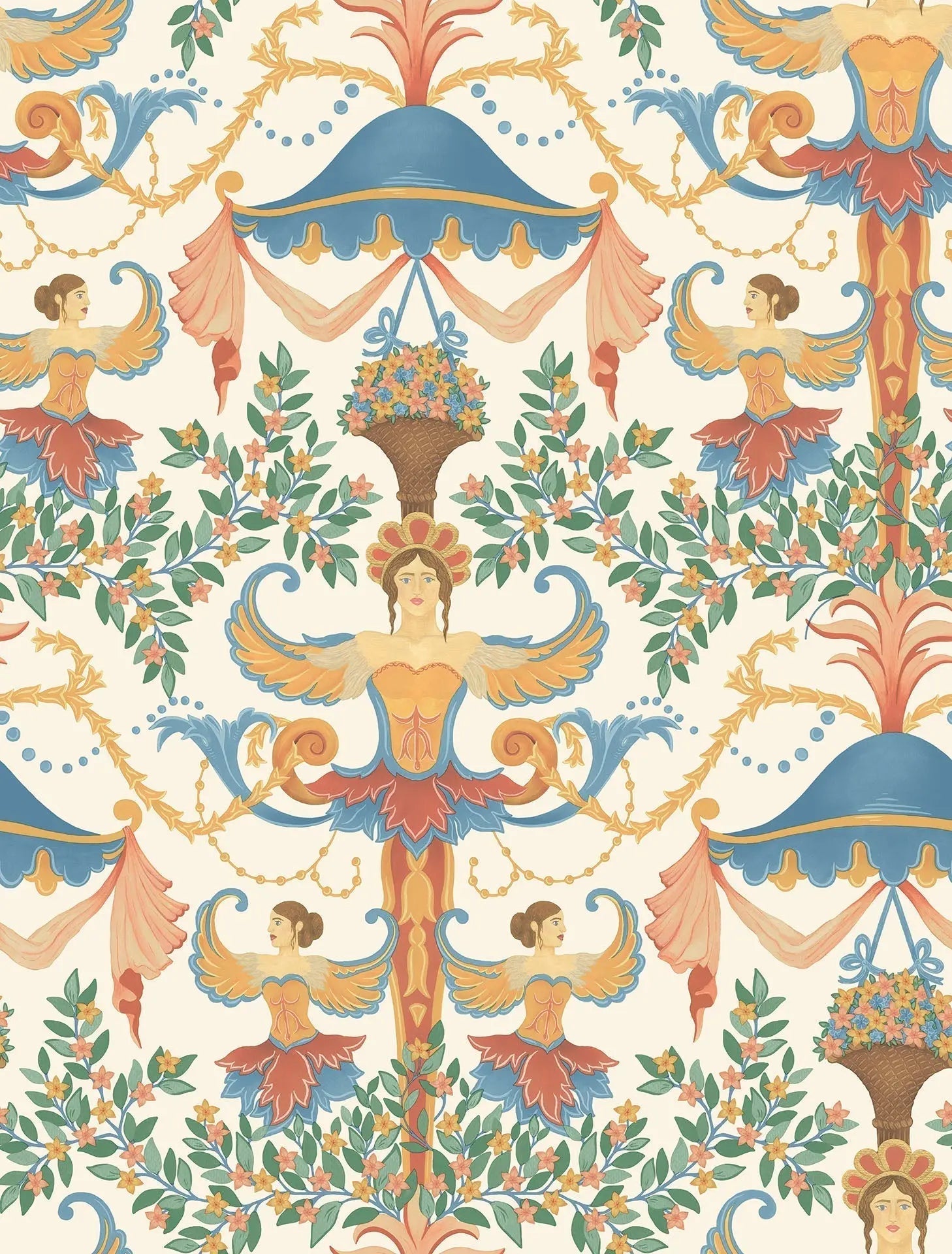 Cole & Son Chamber Angels - Cerulean Sky, Rouge & Marigold on Parchment