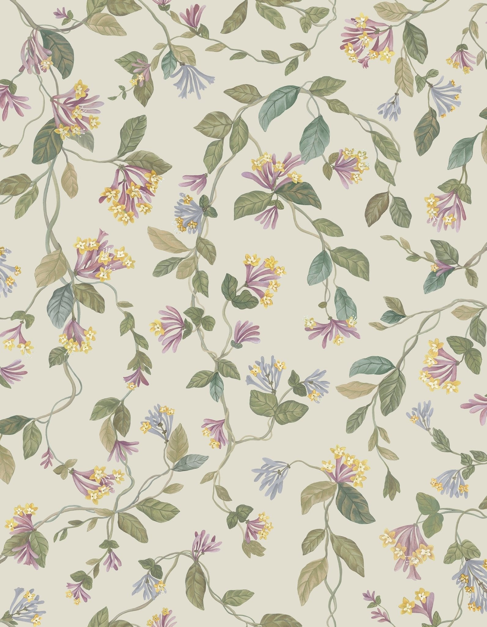 Cole & Son Flora - Multi, Old Olive on Eau Du Nil