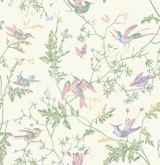 Cole & Son Hummingbirds wallpaper - Blush, Sage, & Mulberry on Cream